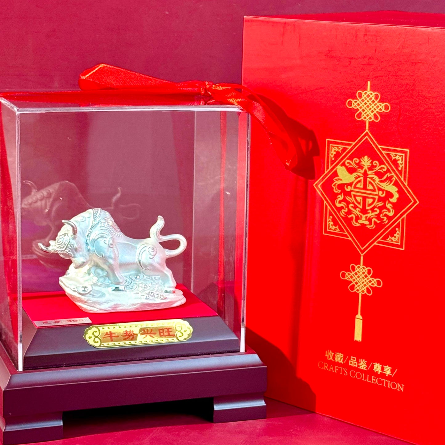 Silver Product "Prosperous Bull Momentum" Ornament – Silver Bull Guards Fortune, Unstoppable Momentum | POD Customizable