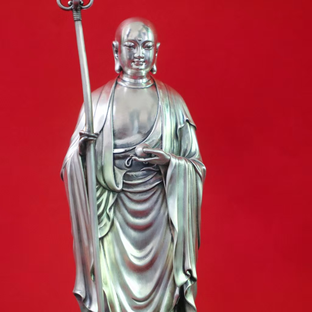 Collectible 999 Pure Silver Statue of Ksitigarbha Bodhisattva for Worship and Display | POD Customizable