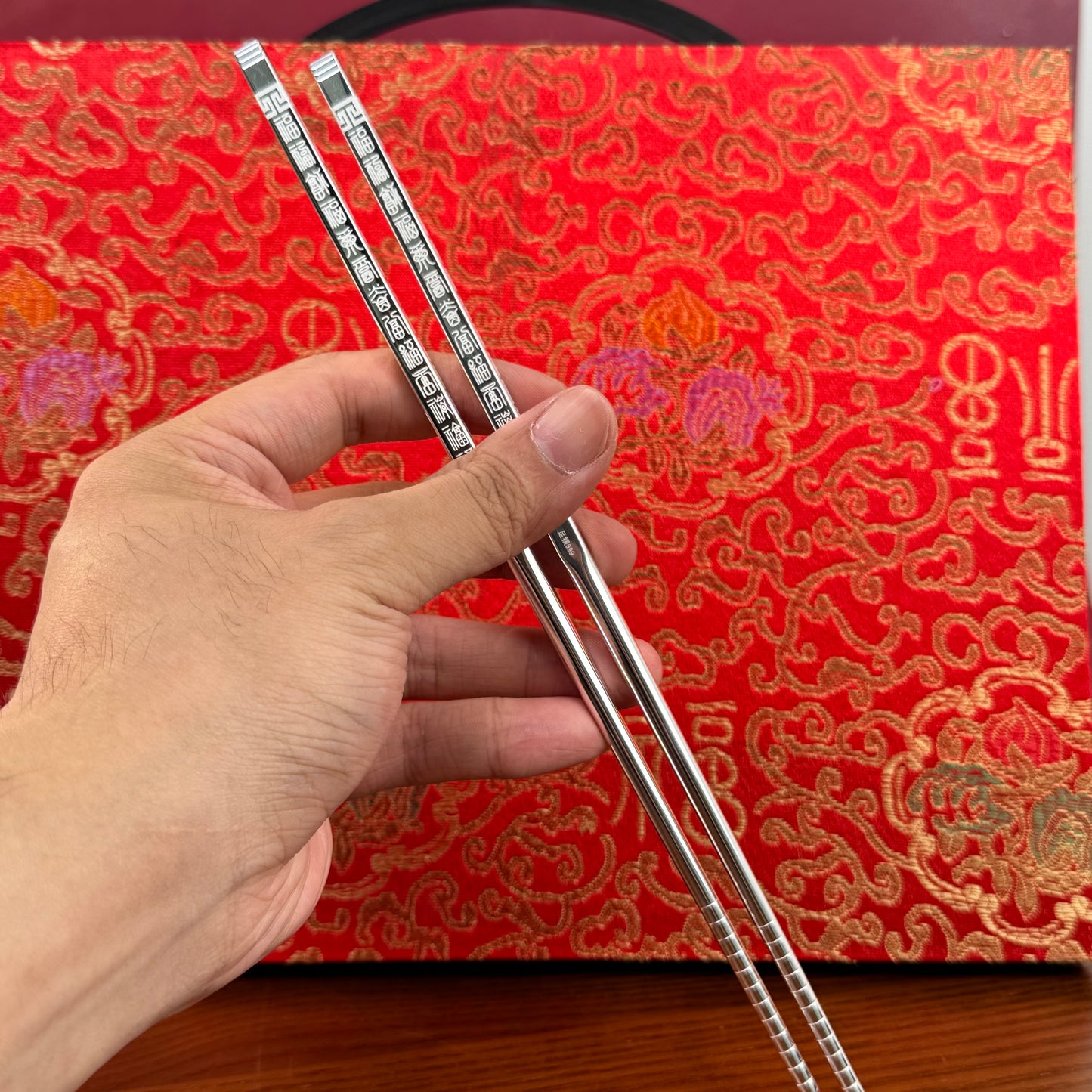 Solid Silver "Hundred Blessings" Chopsticks – Savor Abundant Good Fortune in Daily Meals | POD Customizable