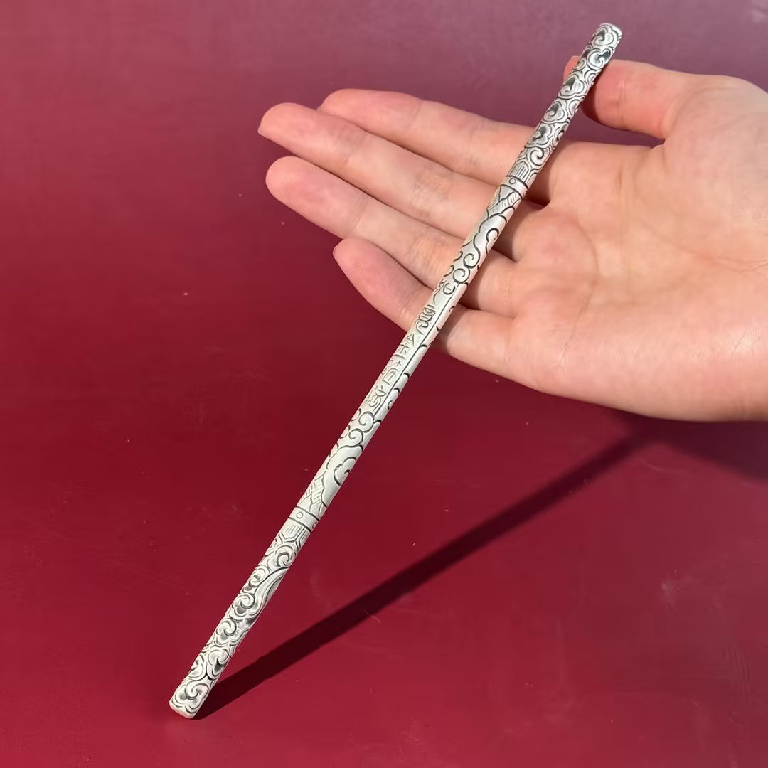 Pure Silver Golden Cudgel Ornament – Silver-Cast Ruyi, "Great Sage Aura" on Wrist | POD Customizable