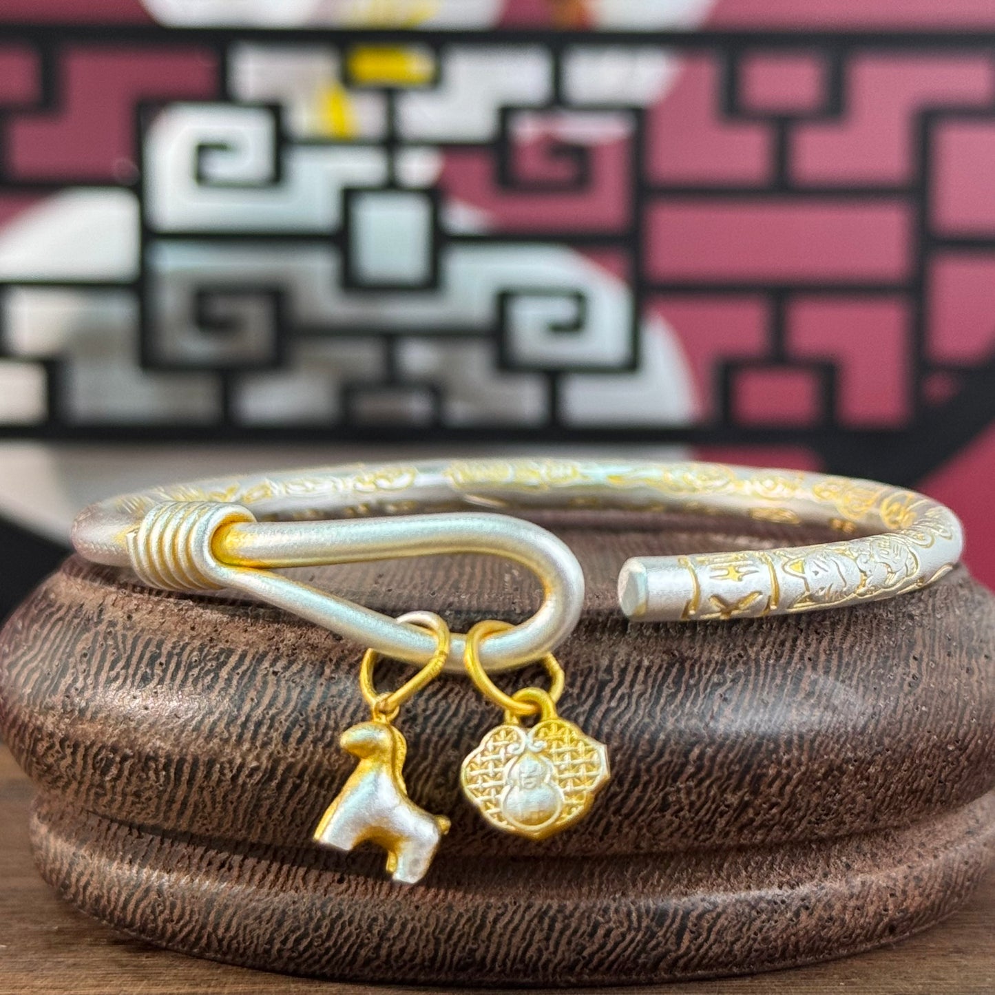 Solid Silver Gilded "Everything Goes Well" Adjustable Bracelet – Wear Sweet Good Fortune as a Vintage, Dynamic Wrist Token | POD Customizable