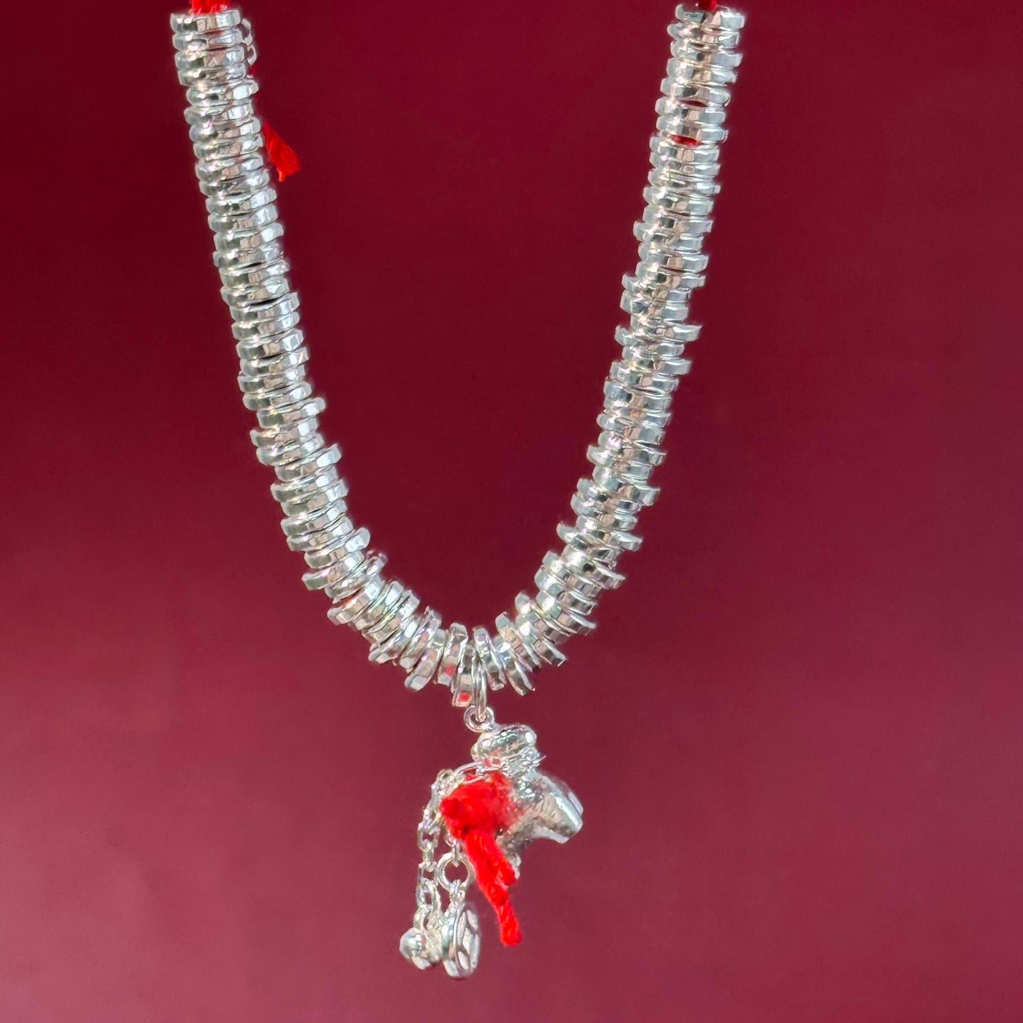 Silver Beaded Red String "Auspicious Cute Ox" Bracelet – Silver Beads Wrapped in Red, Auspicious & Playful Vibe on Wrist | POD Customizable