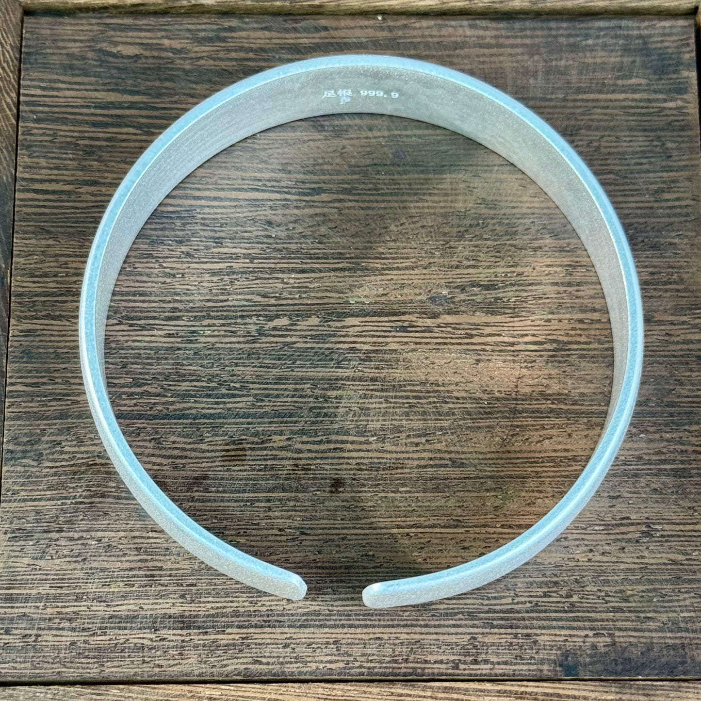 Silver Product Matte Open Bangle – Soft Silver Glow, Gentle Texture on Wrist | POD Customizable