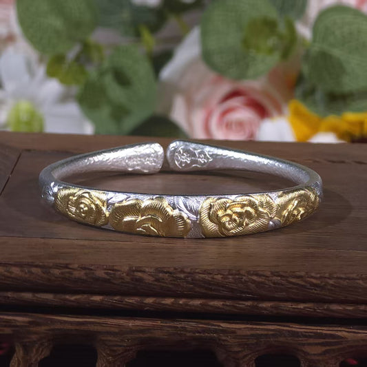 Luxurious Cloud-Patterned Bracelet Sterling Silver with Traditional Engraving Light Luxury Chinese-Style Gift | POD Customizable