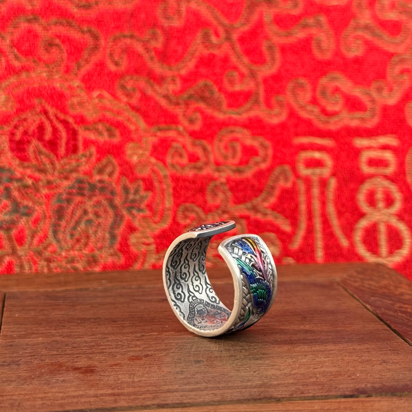 Solid Silver Cloisonné Phoenix & Auspicious Cloud Bracelet – Wear Traditional Chinese Blessings as a Colorful Wrist Feast | POD Customizable