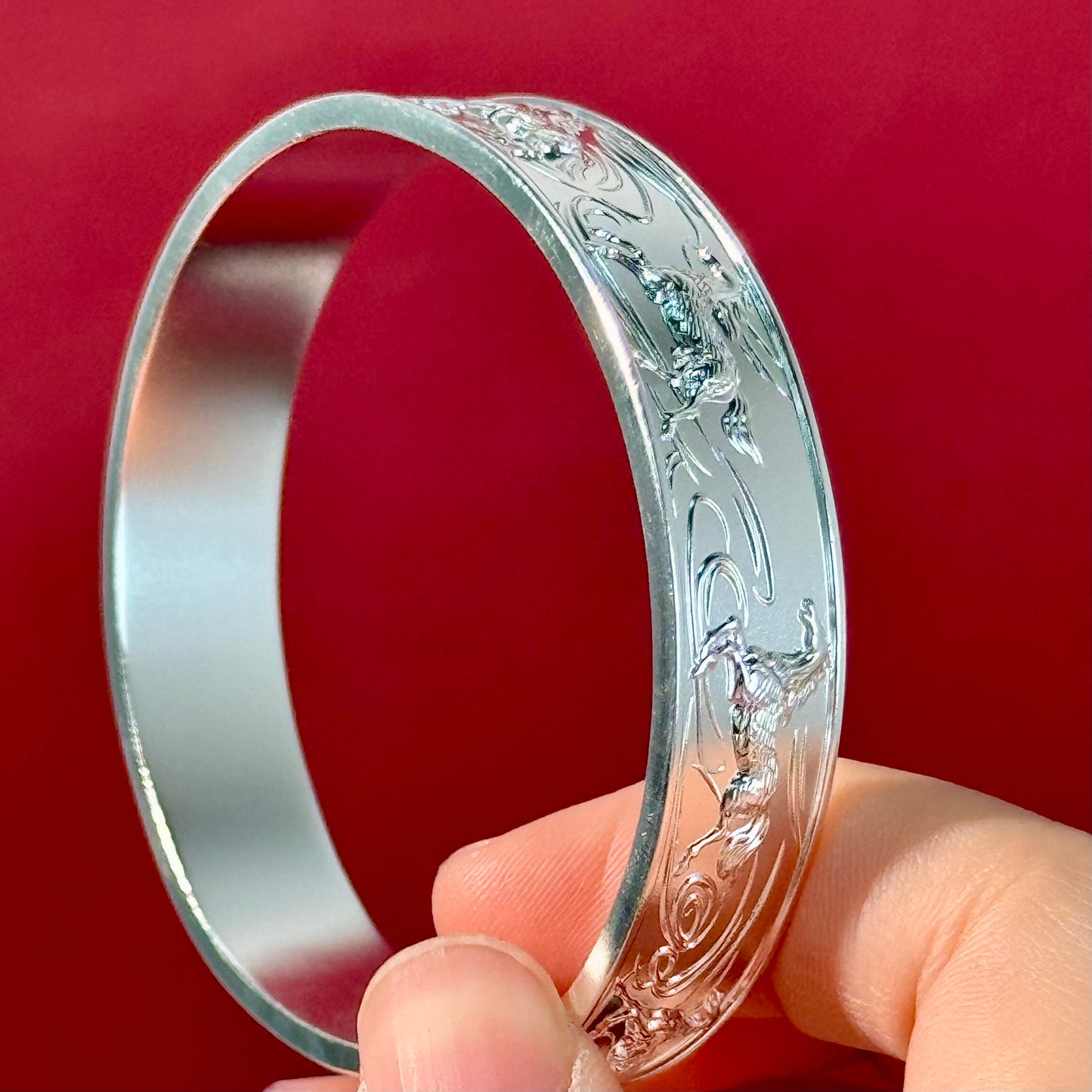 Silver Product "Galloping Horse Pattern Open Bangle" – Silver Steed on Wrist, Fortune Follows Always | POD Customizable