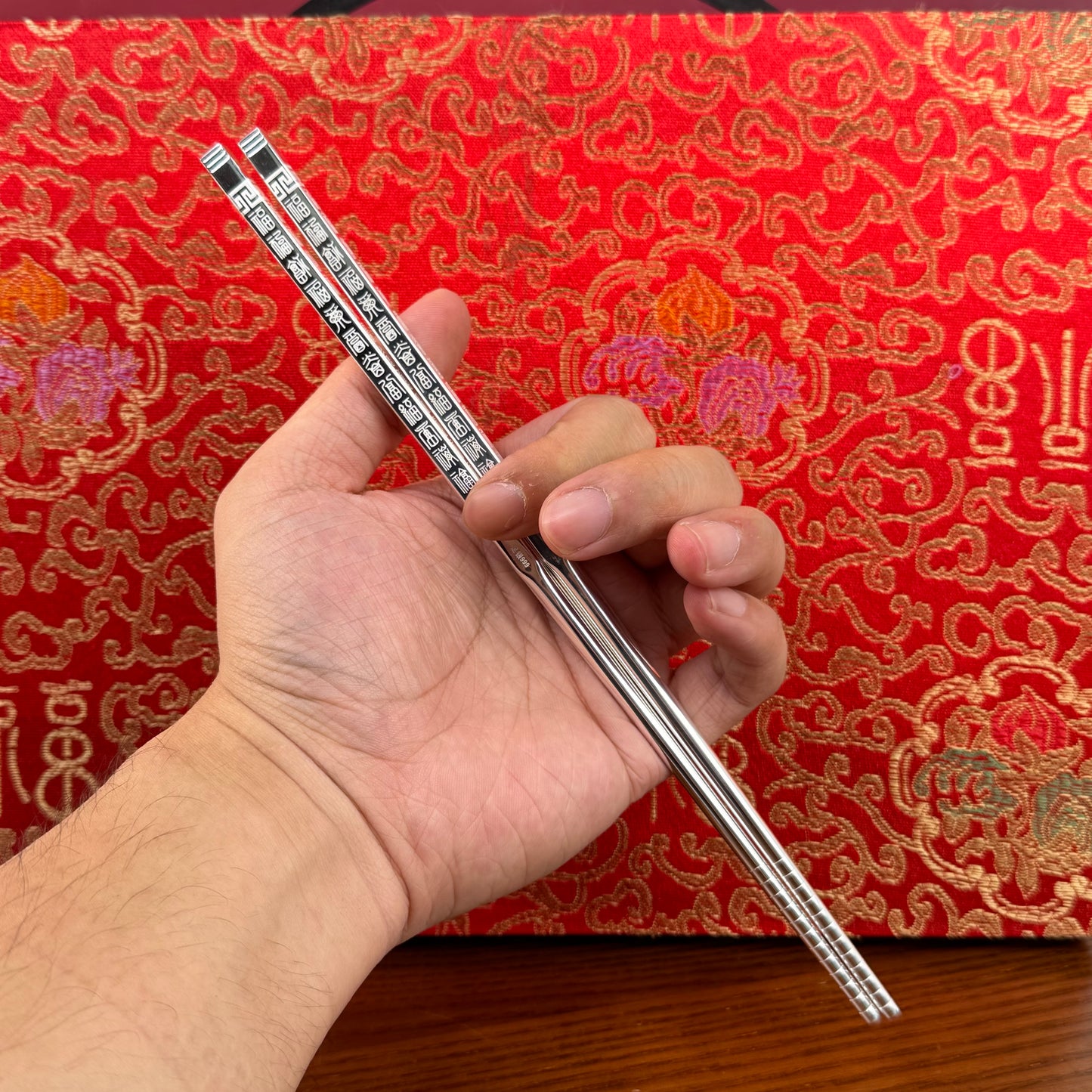 Solid Silver "Hundred Blessings" Chopsticks – Savor Abundant Good Fortune in Daily Meals | POD Customizable