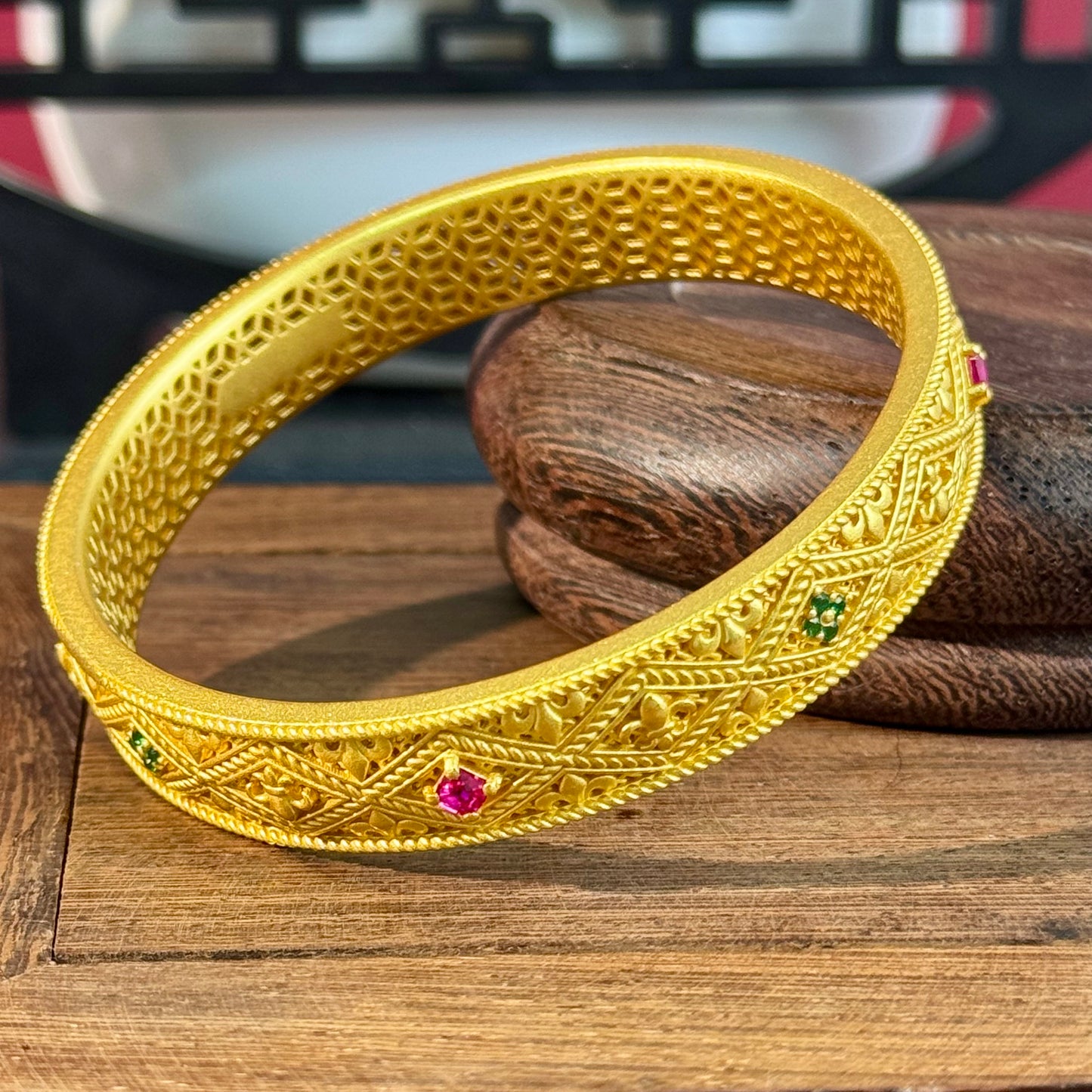 Silver-Plated Gold "Woven Pattern & Color Accent" Light Luxury Bangle – Intricate Gilded Detail, Luxurious Vibe on Wrist | POD Customizable