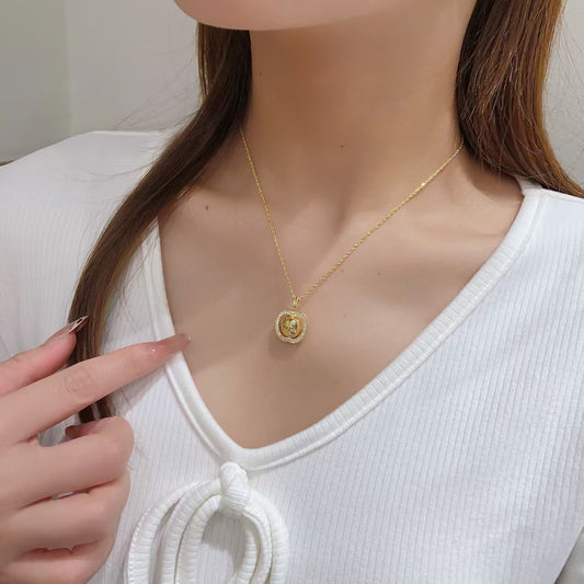 S925 Christmas Sparkling Gold Apple Pendant Necklace – "Ping An" (Peace & Safety) Lucky Charm for Holiday Gifting