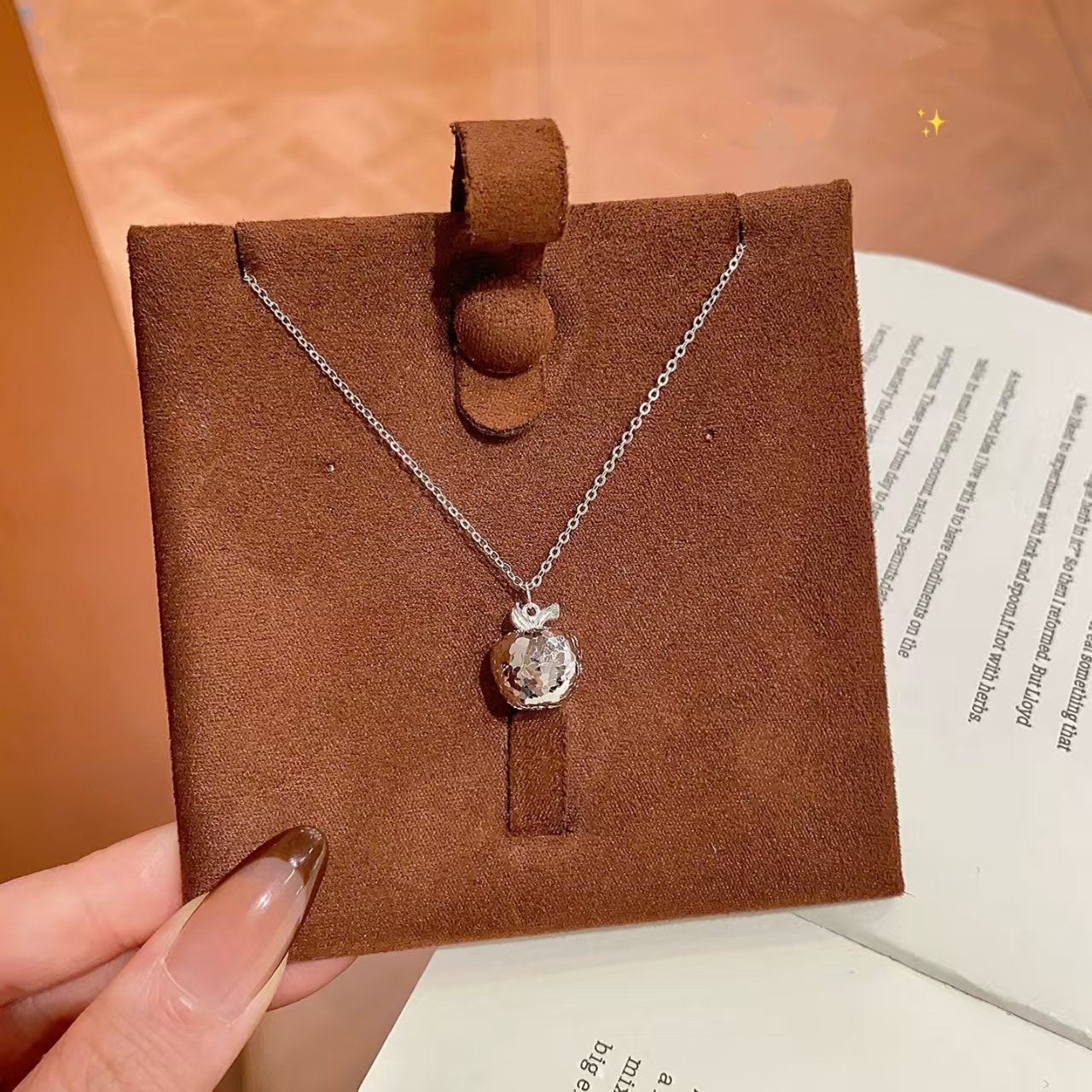 Christmas "Crushed Ice" Silver Apple Pendant Necklace – Sparkling Holiday Peace Charm Product Details | POD Customizable