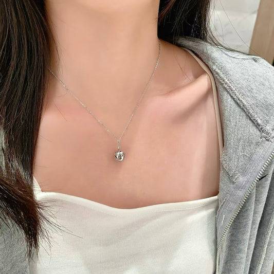 Christmas "Crushed Ice" Silver Apple Pendant Necklace – Sparkling Holiday Peace Charm Product Details | POD Customizable