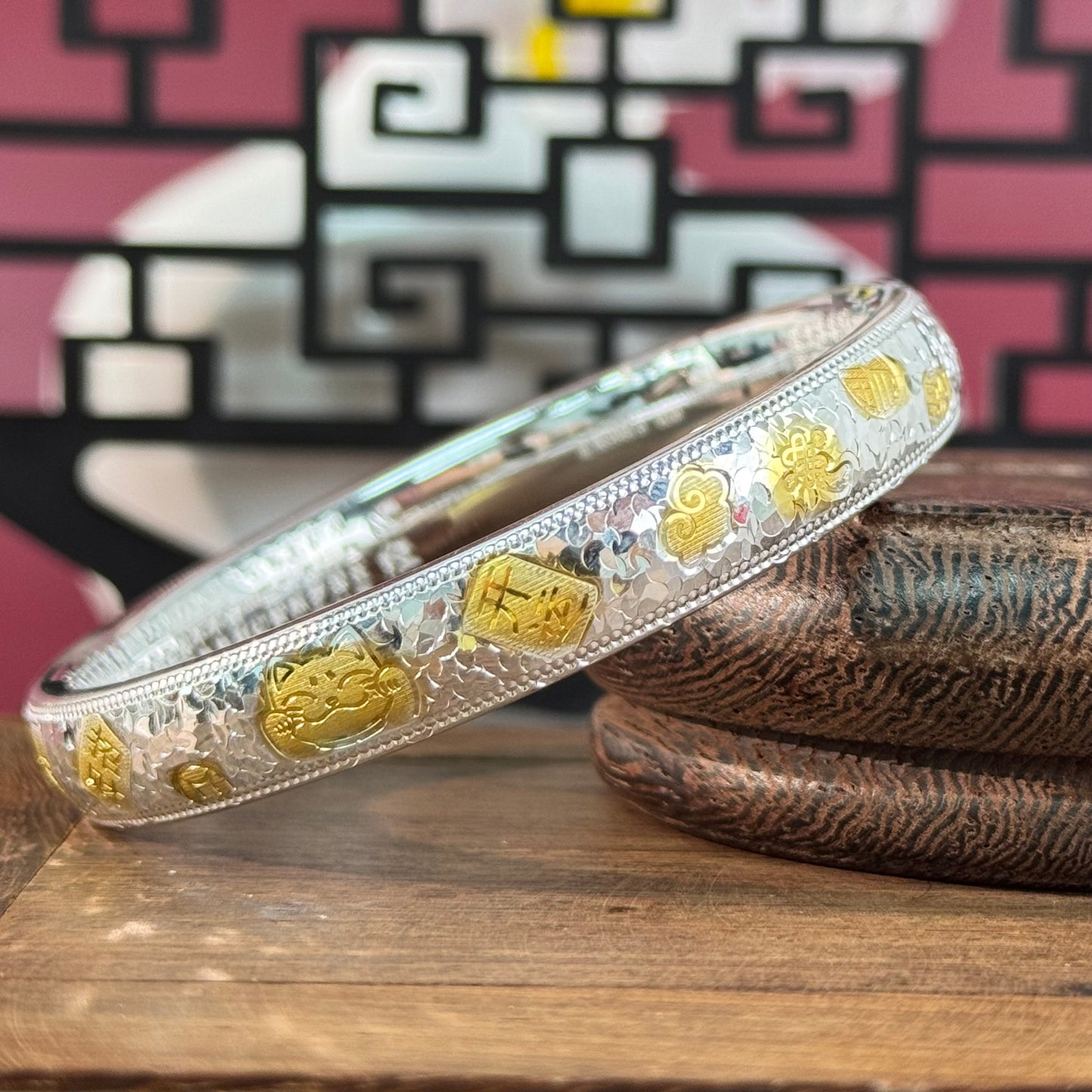 "Endless Good Luck" Solid Silver Gilded Bracelet – Wear Continuous Blessings as an Elegant Chinese-Style Wrist Token | POD Customizable